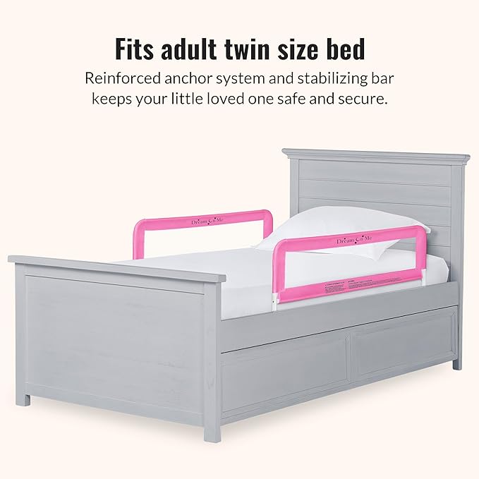 Dream On Me Lightweight Mesh Security Adjustable Bed Rail Double Pack with Breathable Mesh Fabric in Pink, 2 Count (Pack of 1)