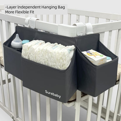 Hanging Baby Diaper Caddy, 3-in-1 Diaper Caddy Organizer Holder For Baby Crib, Nursery Organization Diaper Stacker Storage For Crib, Changing Table-Grey