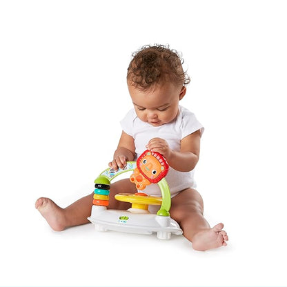 Bright Starts Zig Zag Zebra Baby Walker with Steering Wheel, Lights & Songs, Easy Fold Frame for Storage, Height Adjustable, Ages 6 Months +
