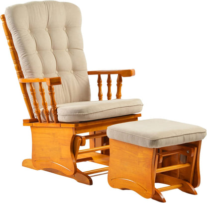 Rustic Glider Chair for Nursery with Ottoman, Resistant Rubber Wood Nursery Glider and Ottoman Sets for Relaxing, Rocking Chair for Living Room Bedroom