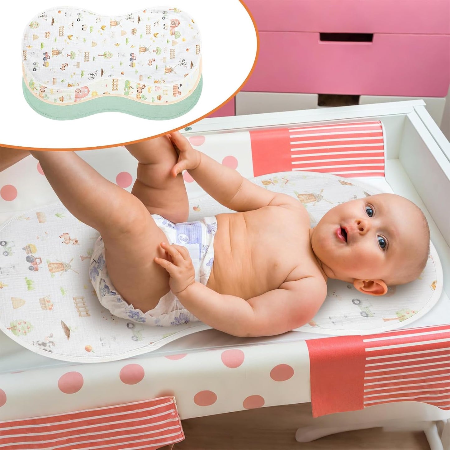 Hahafelt 3 Pcs Changing Pad Liners Fits in Peanut Shape Changing Pad Waterproof Diaper Mats Organic Cotton Peanut Mats are Warm on Baby's Back, Washable Reusable (Starry Style,Multicolor)