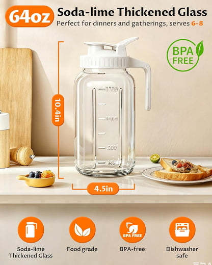 32oz Breast Milk Pitcher with Lid - Airtight Leakproof Glass Storage with Flip Cap & Pour Spout, Wide Mouth 1 Quart Breastmilk Storage Container Breastfeeding Essentials for Breastmilk, Formula, Milk
