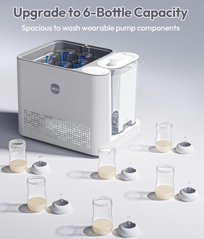 NCVI Large Baby Bottle Washer Sterilizer and Dryer Holds 6 Bottles & Pump Parts, Hospital-Grade Steam Sanitizer for Newborn & Multiple Feedings, Clean Machine for Busy Moms, Fast 19/41min Wash Cycles
