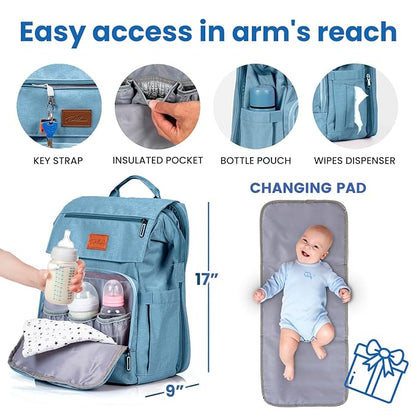 Baby Shower Gifts Diaper Bag Backpack - Large Capacity Baby Bag Backpack, Wide Opening & Easy Access Stylish Baby Diaper Bag - Waterproof, Durable, Travel-Friendly Organizer w/ Foldable Changing Pad