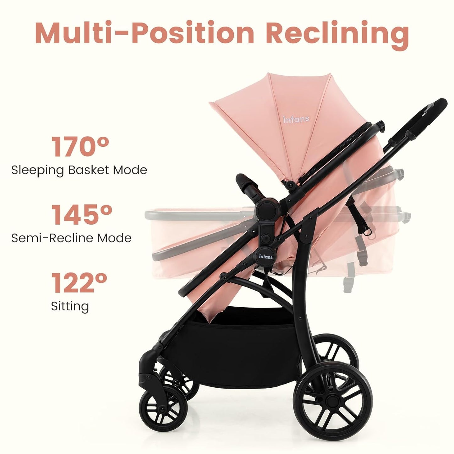 INFANS 2 in 1 Baby Stroller, Convertible Stroller with Bassinet Reversible Seat Adjustable Backrest Canopy One Hand Fold, Compact Toddler Pushchair for Kids Infants Newborns 0-36 Months