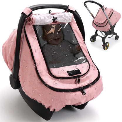 TinlyFinly Waterproof Car Seat Cover for Baby, 2-Layer Car Seat Rain Cover with Clear Window & Sunshade & Mesh Cover, Universal Infant Carseat Canopy for Stroller, Protect from Rain and Snow - Gray
