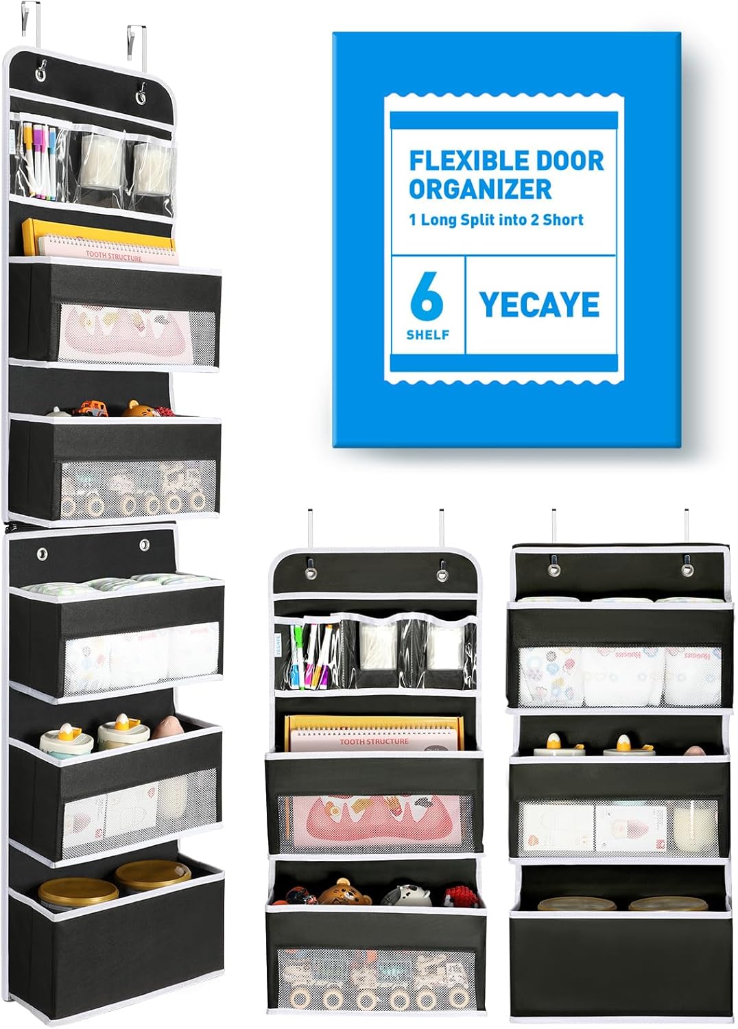 Yecaye 1 Pack Over the Door Organizer, 35.2lbs Load Toy Stuffed Animal Storage, Swing-proof Hanging Bathroom Organizers and Storage for Nursery Newborn Baby Essential Stuff Dorm Room Essentials