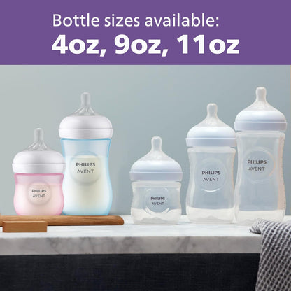 Philips Avent Natural Baby Bottles with Natural Response Nipples (Slow Flow, Flow 2), 4oz, 4-Pack, SCY900/04