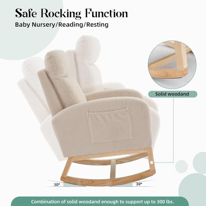 GarveeHome Rocking Chair Nursery,Glider Chair Nursery Chair with High Back and Side Pocket, Rocking Accent Armchair with Rubber Wood Legs for Living Room/Bedroom/Nursery
