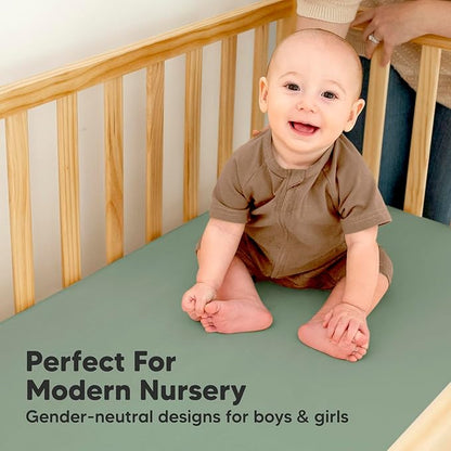 2-Pack Waterproof Baby Crib Sheets for Boys, Girls - 52x28 Viscose Derived from Bamboo Toddler Bed Sheet Neutral, Fitted Crib Mattress Protector Cover for Baby Bedding, Soft & Gentle (Hedges)