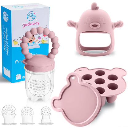 3-in-1 Baby Food & Fruit Feeder Set – Breastmilk Popsicle Mold with Freezer Tray, Teething Relief Toy, BPA Free Infant Silicone Feeding Combo, 3 Bonus Sizes (S/M/L) Sacs (Olive Green)