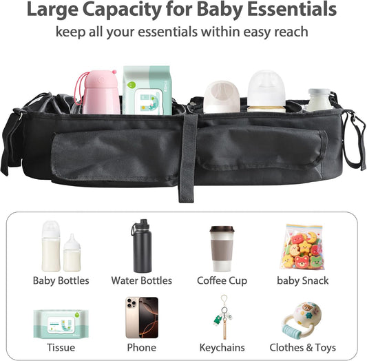 Double Stroller Organizer, Parent Console Double Baby Stroller Accessories Compatible with Jeep, for Bob Duallie, for City Mini GT2, Baby Travel Essential Storage Attachment, Black