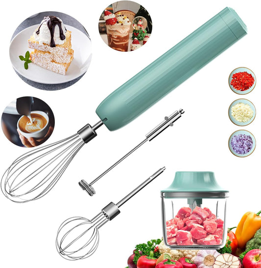 Hand Mixer with Whisk and Forther Wand,Electric Whisk, Milk Frother, Hand Held Mixers,Cordless Hand Mixer, Whisks for Cooking, Mini Mixer,Stirrers Electric,Food Chopper, Baby Food Maker,4-Speed, 10Oz