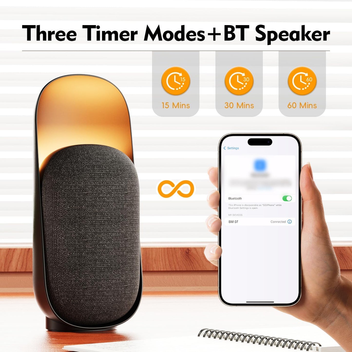 Sound Machine Night Light White Noise Machine with BT Speaker,6 Soothing Sounds,White Noise Sound Machine with Convenient Timer Options,for Baby Kids Adult Home Office Travel