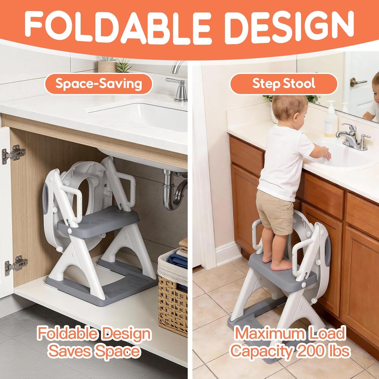 Potty Training Seat, SKYROKU Upgrade Toddler Toilet Seat for Kids Boys Girls, 2 in 1 Potty Training Toilet, Splash Guard Anti-Slip Pad Step Stool,New Sector-Shape Stabilized Base (8899+Grey)