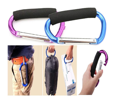 Large Stroller Hooks for Mommy, 2 pcs Carabiner Stroller Hook Organizer for Hanging Purses, Diaper Bag, Shopping Bags. Clip Fits Single/Twin Travel Systems, Car Seats (Black+Rose)