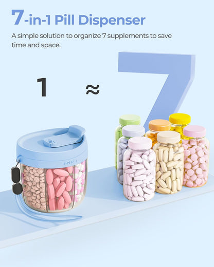 AMOOS Cute Pill Dispenser with 7 Compartments, Pill Bottle Organizer with Anti-Mix Design, Portable Pill Organizer for Travel with Wide Mouth for Easy Access, BPA-Free Patented Pill Container, Pink