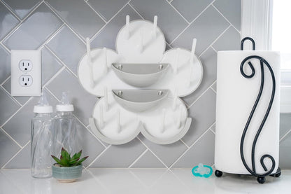 The Bottle Blossom- Wall Mounted Baby Bottle Drying Rack for Bottles, Cups, Sippy Cups, Vertical Wall Hanging, Space Saving, Large Capacity Baby Essential, 2 Adhesive Hooks Included (Light Blue)