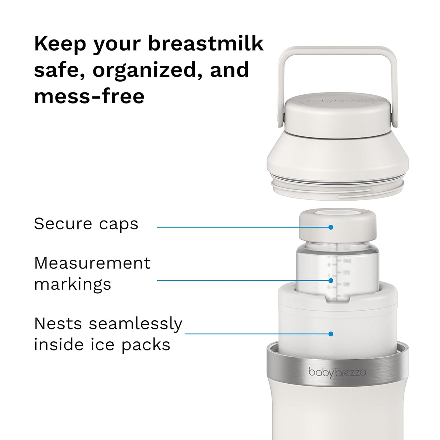 Baby Brezza Replacement Breastmilk Cooler Storage Bottles, Plastic, 10 oz, 4-Pack