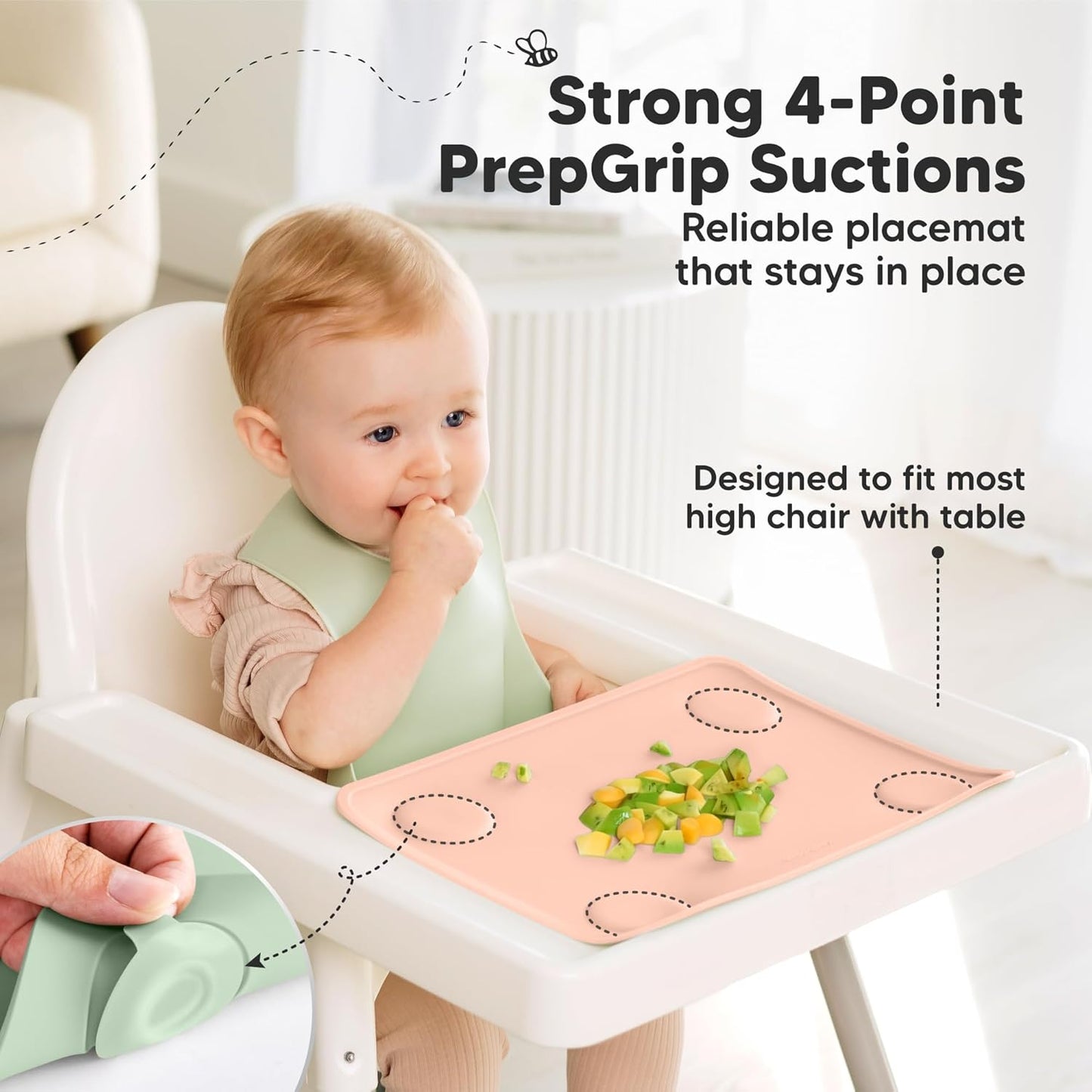 KeaBabies 2pk Silicone Placemats for Toddlers, Kids - 12x9 Non Slip Suction Baby Silicone Placemat for Restaurants, Dining Table,Travel, Easy to Clean, Food Grade/BPA-Free,Small Baby Table Mat(Slate)