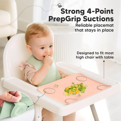 KeaBabies 2pk Silicone Placemats for Toddlers, Kids - 12x9 Non Slip Suction Baby Silicone Placemat for Restaurants, Dining Table,Travel, Easy to Clean, Food Grade/BPA-Free,Small Baby Table Mat(Slate)