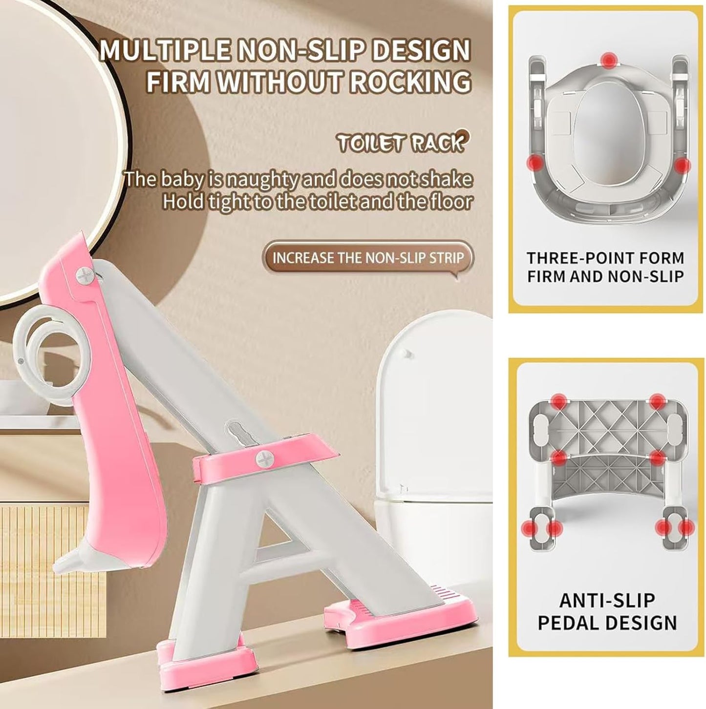PandaEar Toilet Potty Training Seat with Step Stool Ladder, Comfortable Safe Potty Seat with Anti-Slip Pads Ladder & Bear Design for Kids Boys Toddlers -Grey
