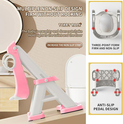 PandaEar Toilet Potty Training Seat with Step Stool Ladder, Comfortable Safe Potty Seat with Anti-Slip Pads Ladder & Bear Design for Kids Boys Toddlers -Grey