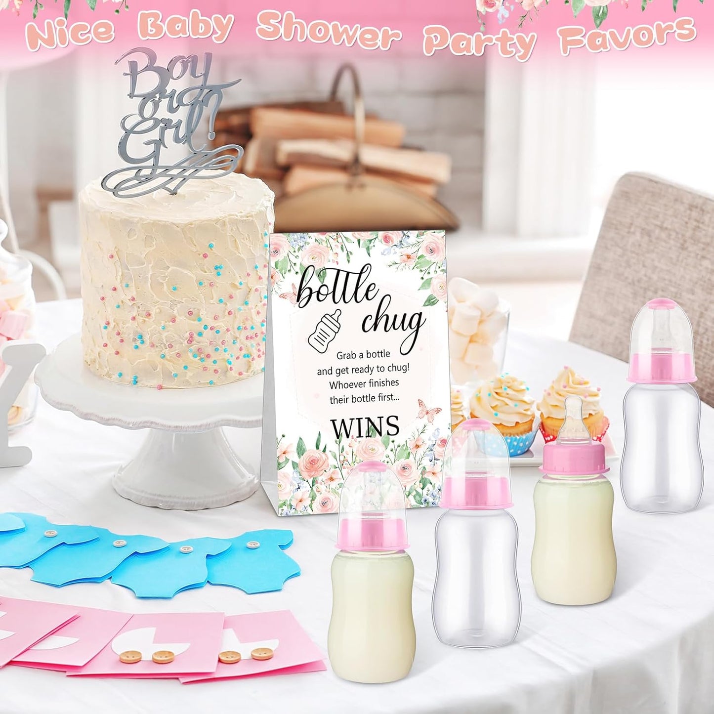 TrelaCo Bottle Chug Baby Shower Game 20 Pcs Baby Bottles Shower Favor with 1 Greenery Theme Sign for Gender Reveal Party Supplies Gifts(Green)