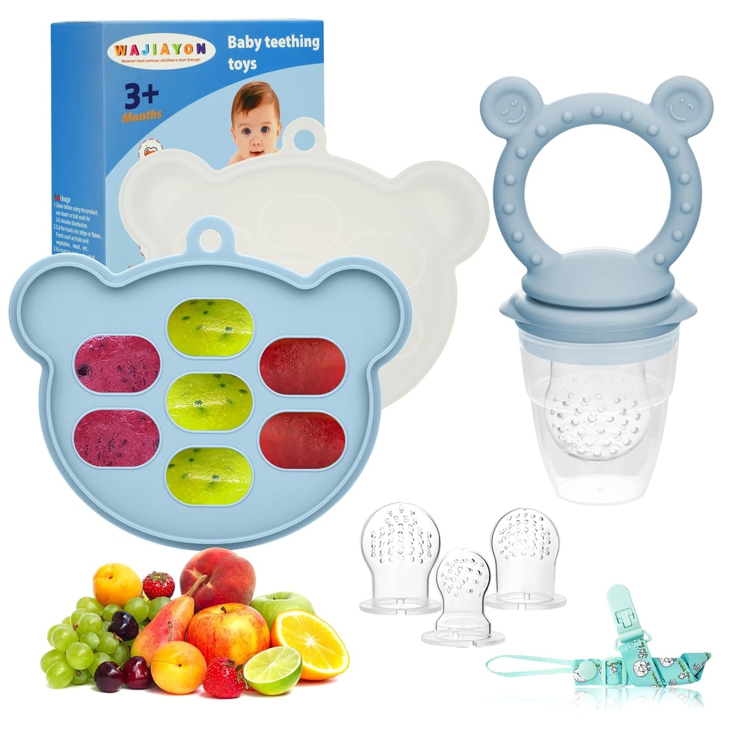 Baby Breastmilk Popsicle Molds & Baby Fruit Feeder (6 Pack), WAJIAYON Infant Food Freezer Tray Storage Containers, Silicone Teething Pacifier Feeder and Teether for Babies,Babies Feeder