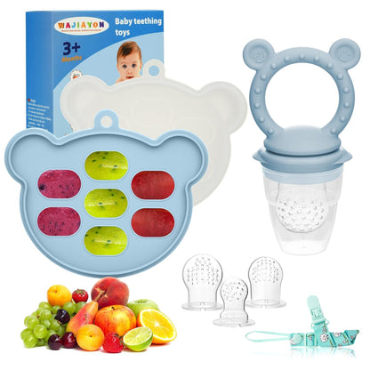 Baby Breastmilk Popsicle Molds & Baby Fruit Feeder (6 Pack), WAJIAYON Infant Food Freezer Tray Storage Containers, Silicone Teething Pacifier Feeder and Teether for Babies,Babies Feeder