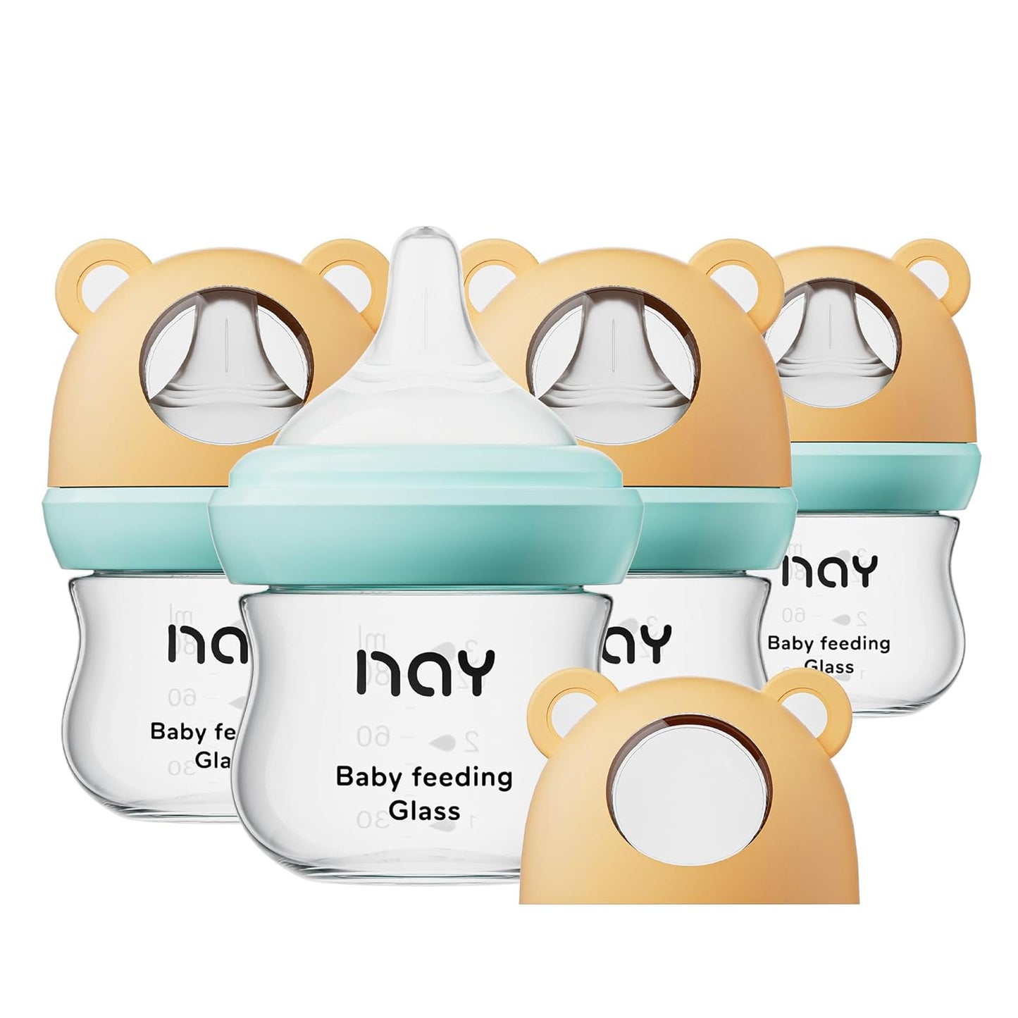 yanyoyo Natural Glass Baby Bottle for Breastfeeding Babies, 5.4oz Anti-Colic Baby Bottle with Natural Response Nipple(S), Clear, Wide Neck, 2 Pack, 1 Months+