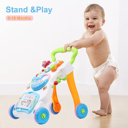Cuterabit 2 in 1 Sit to Stand Baby Walker with Music and Light, Push Toys for Toddlers 1-3 for Learning to Walk, Baby Walking Toys 6 to 12 Months for Infants Babies Toddlers Boys Girls