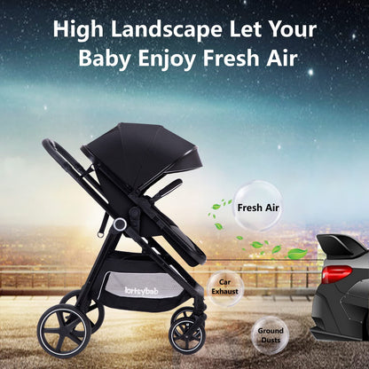 Lortsybab 2-in-1 Baby Stroller - Folding Infant Newborn Pram Stroller with Reversible Seat - Toddler Strollers for 0-36 Months Old Babies (Pink)