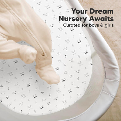 2-Pack Organic Bassinet Sheets for Girls, Boys - 100% Cotton Bassinet Mattress Sheets Compatible with Halo Bassinest Swivel Sleeper, Graco, Baby Delight, Chicco, Unisex Fitted Bassinet Sheets (Elly)