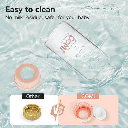 COMI Natural Glass Baby Bottle,Breastmilk Storage Bottle for Fridge,Breast Milk Container,Breast Pump Bottle Compatible with Medela Breast Pump,BPA Free,2PCS (5oz,2 Gray Lids)