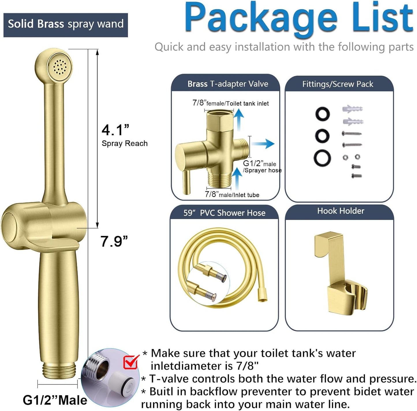 SonTiy Handheld Bidet Sprayer for Toilet, White Cloth Diaper Toilet Sprayer Attachment with Backflow Preventer, Adjustable Water Pressure Toilet Jet Spray for Feminine Wash