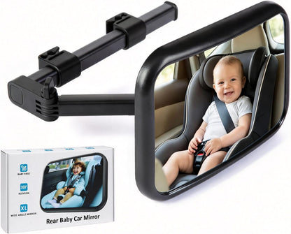 Baby Car Mirror for Rear Facing Seat, Extendable Arm Car Seat Mirror for Baby, Shatterproof Wide View Backseat Mirror, 360° Adjustable Stable Hook Clip Baby Mirror, Newborn Essentials