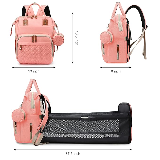 Awanhe Diaper Bag, Backpack with Changing Station, Waterproof Baby Bag for Boys & Girls, USB Charging Port for Parents, Travel Backpack Baby Essentials & Lovely Baby Shower Gifts, Pink