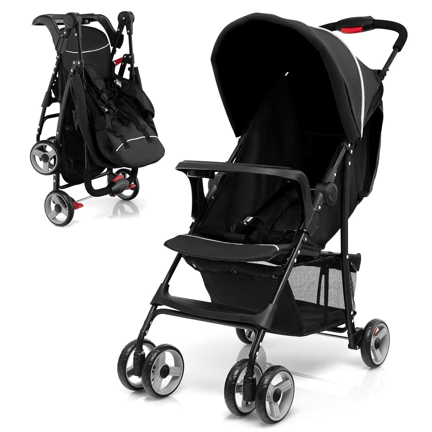 HONEY JOY Lightweight Stroller, Compact Travel Stroller for Airplane, Toddler Fold Pushchair w/Adjustable Canopy & Backrest, Storage Basket, Umbrella Stroller for Infants (Gray)