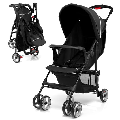 HONEY JOY Lightweight Stroller, Compact Travel Stroller for Airplane, Toddler Fold Pushchair w/Adjustable Canopy & Backrest, Storage Basket, Umbrella Stroller for Infants (Gray)