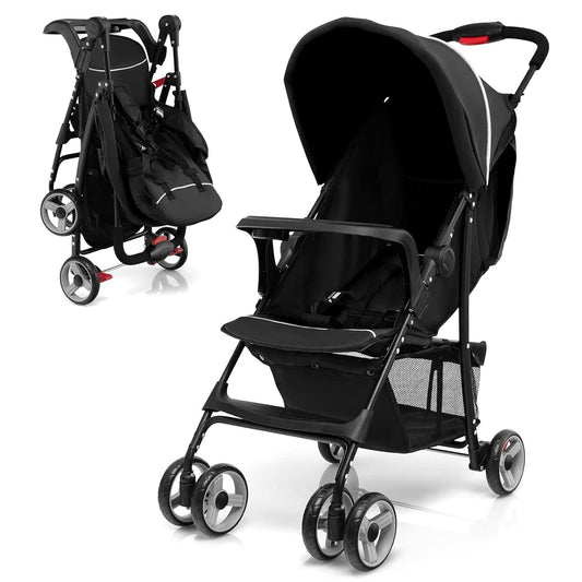 HONEY JOY Lightweight Stroller, Compact Travel Stroller for Airplane, Toddler Fold Pushchair w/Adjustable Canopy & Backrest, Storage Basket, Umbrella Stroller for Infants (Gray)