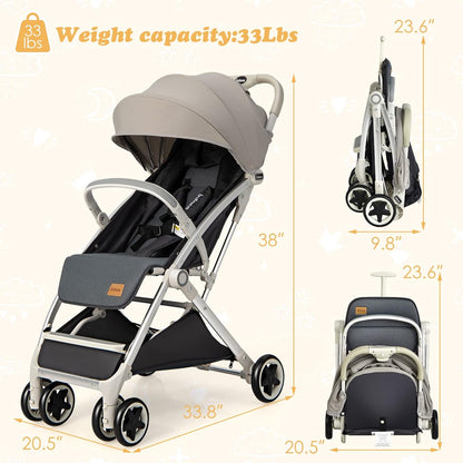 INFANS Lightweight Baby Stroller, Compact Infant with One-Hand Fold, Travel Stroller for Airplane with Cup Holder, Canopy 5-Point Harness Foot Cover for 6-36 Month