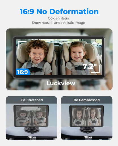 LUCKVIEW BM5PRO 7.2" Dual Camera Baby Monitor, 1080P HD Display for 2 Kids, Night Vision, Easy Install Car Baby Monitor, Ideal Gift, Rear Seat Safety for Babies & Pets