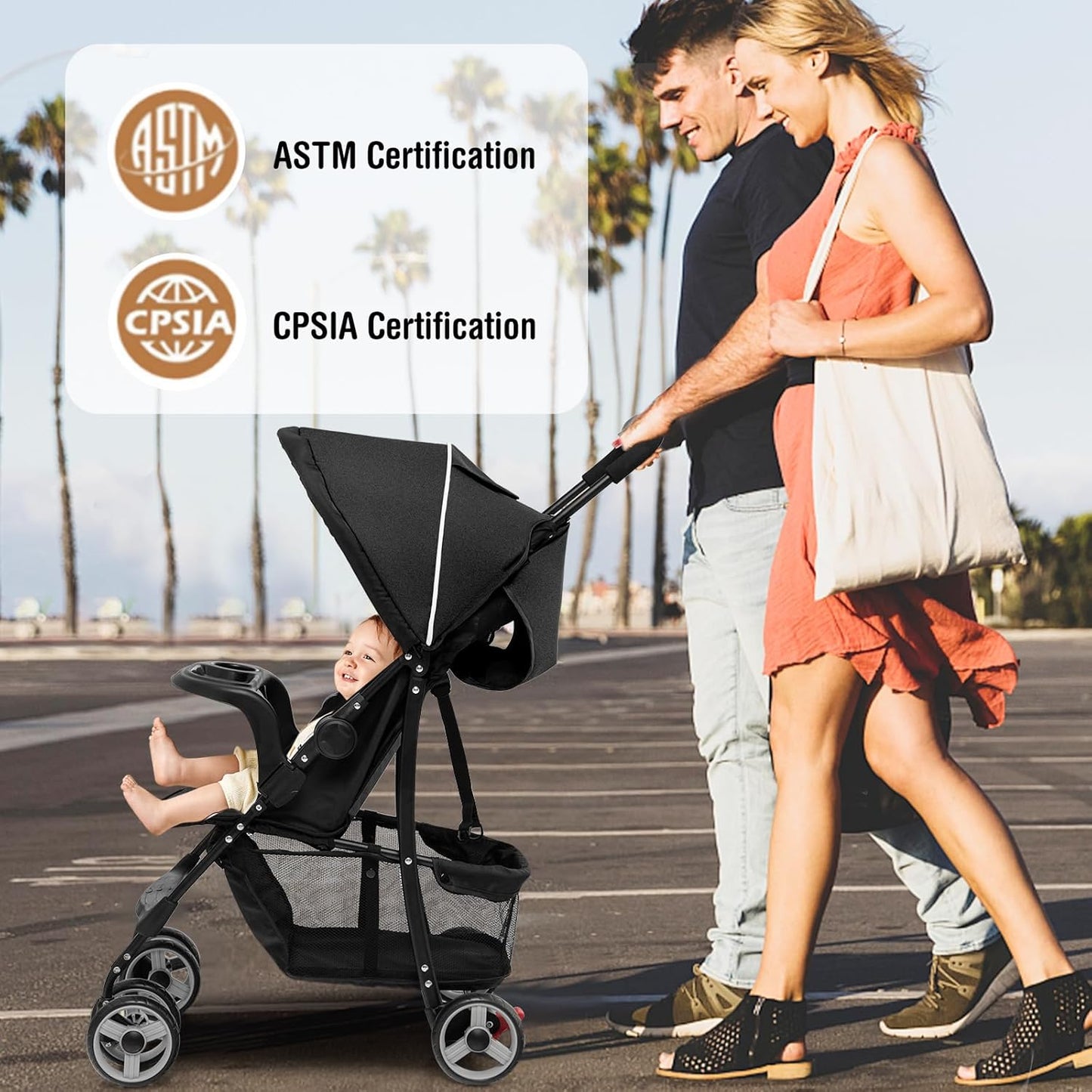 Baby Joy Lightweight Stroller, Compact Toddler Travel Stroller for Airplane, Infant Stroller w/Adjustable Backrest/Footrest/Canopy, 5-Point Harness, Storage Basket, Easy One-Hand Fold (Gray)