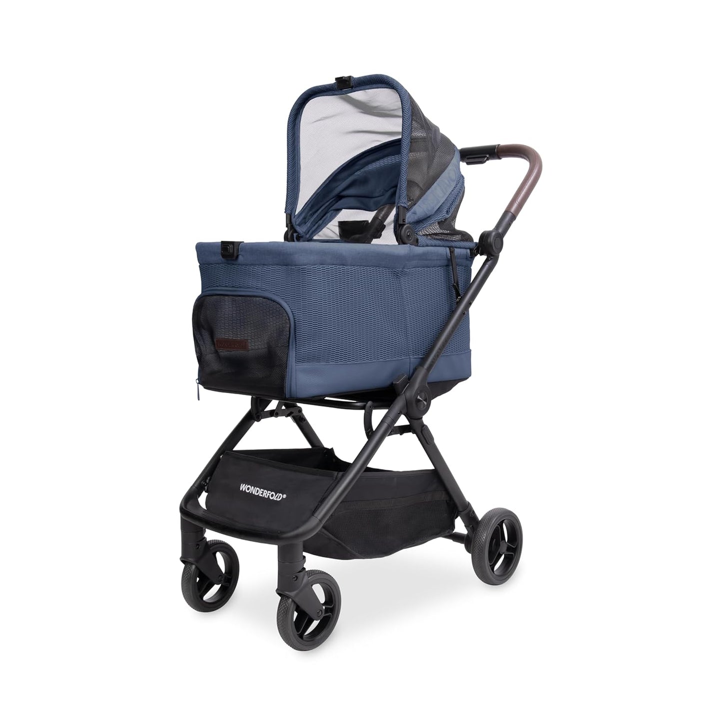 WonderFold Bella Pet Stroller - Autofold Design with Lightweight Aluminum Frame, Breathable Carriage Fabrics and Canopy, Safety Tethers & Easy-Clean Interior - Graphite Black