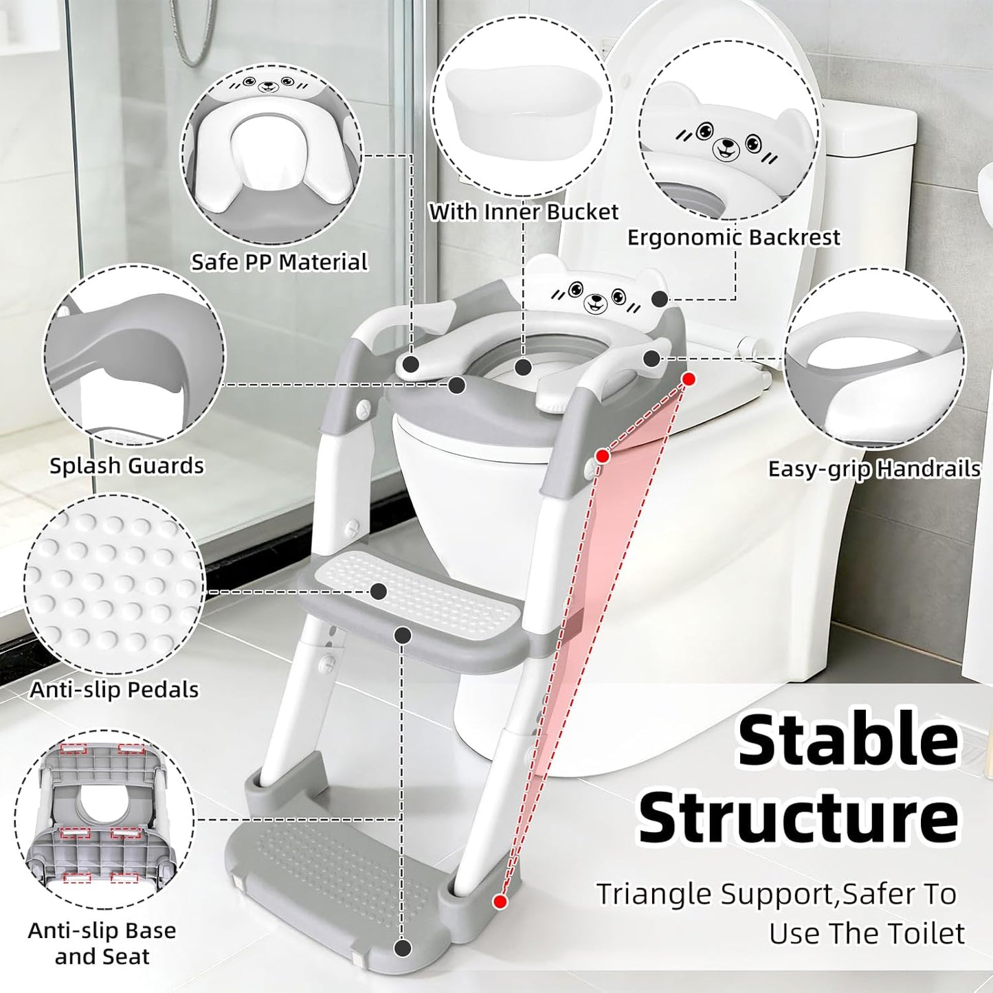 Potty Training Seat, Upgrade Toddler Toilet Seat for Kids Boys Girls, 3 in 1 Potty Training Toilet with Step Stool Ladder-Non Slip Foldable (Purple+Pink)