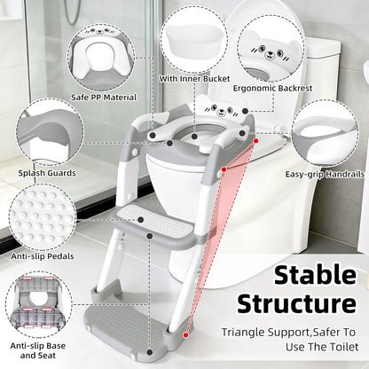 Potty Training Seat, Upgrade Toddler Toilet Seat for Kids Boys Girls, 3 in 1 Potty Training Toilet with Step Stool Ladder-Non Slip Foldable (Purple+Pink)