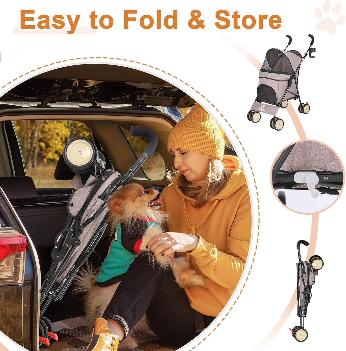 Wedyvko Travel Portable Dog Stroller, Pet Stroller for Small Puppy Dogs & Cats, Up to 33 lbs, Black
