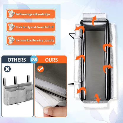 Loghot Bedside Caddy/Bedside Storage Bag Hanging Organizer for Bunk and Hospital Beds,Dorm Rooms Bed Rails,Can be Placed Glasses,Books,Mobile Phones,Keys (White)
