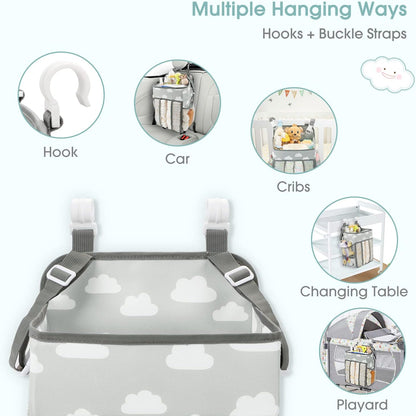 Maliton Changing Table Diaper Organizer - Baby Hanging Diaper Stacker Nursery Caddy Organizer for Cribs Playard Baby Essentials Storage (Gray)